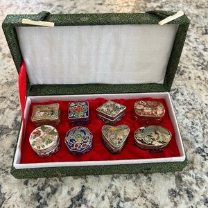Vintage Cloisonné Trinket box with set of 8 pieces